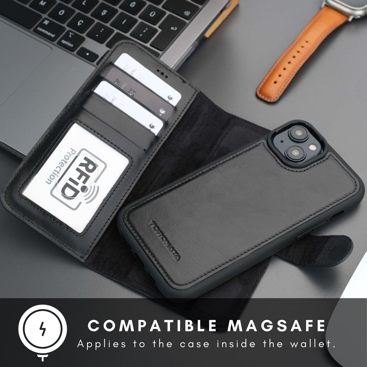 Casper Leather iPhone 15 Plus Wallet Case | Detachable MagSafe Compatible RFID Protection