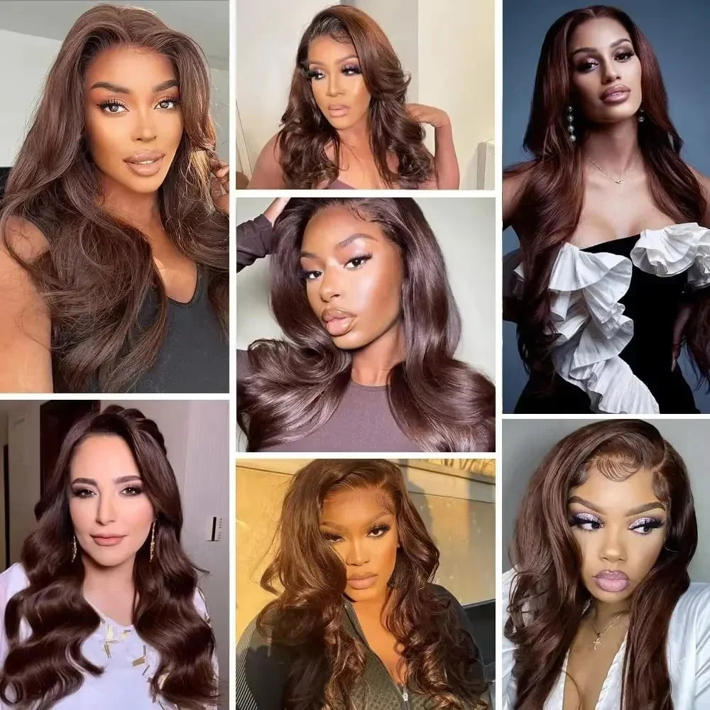 13x6 Chocolate Brown HD Lace Front Human Hair Wigs Body Wave Human Hair Wig 46 Inch 200Density Colored Human Hair Wigs For Women
