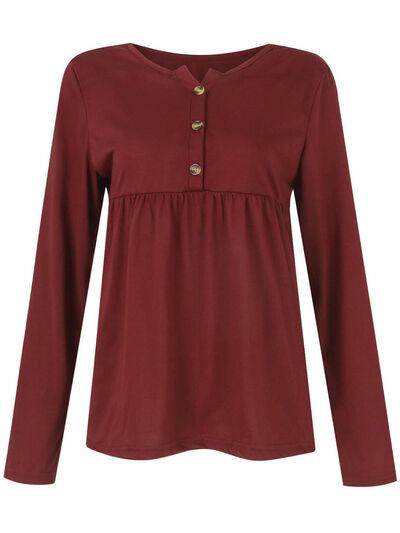 Half Button Long Sleeve T-Shirt for Women Stylish Fit