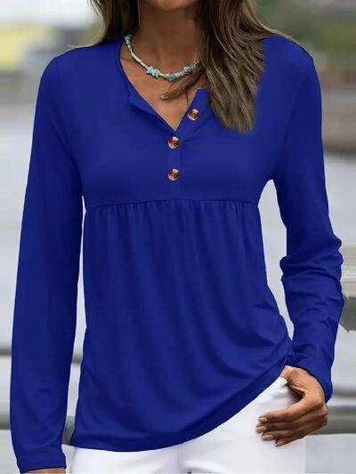 Half Button Long Sleeve T-Shirt for Women Stylish Fit