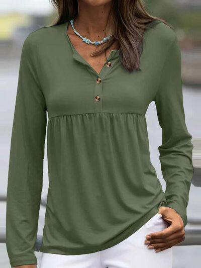 Half Button Long Sleeve T-Shirt for Women Stylish Fit